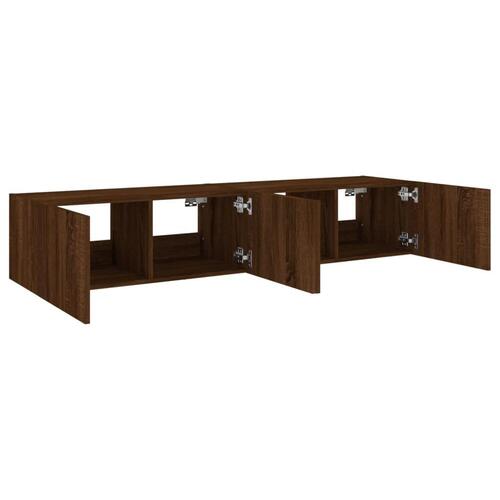 Væghængte tv-borde 2 stk. med LED-lys 80x35x31 cm brunt eg