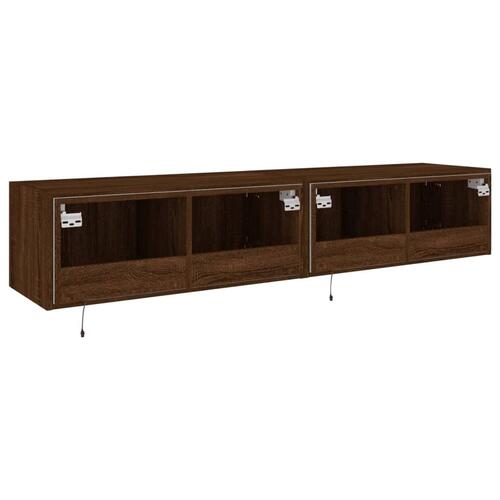 Væghængte tv-borde 2 stk. med LED-lys 80x35x31 cm brunt eg