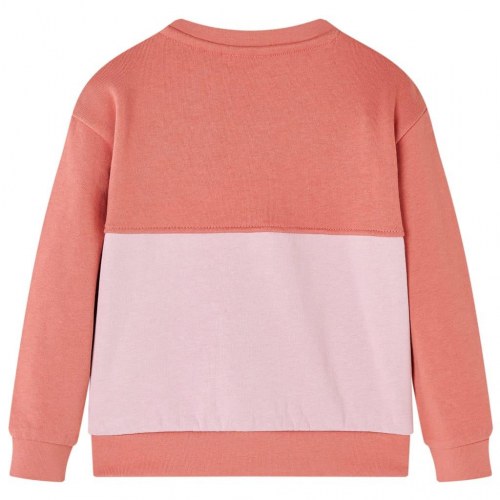 Sweatshirt til børn str. 104 - farveblok i pink/lyserød med kattepatch