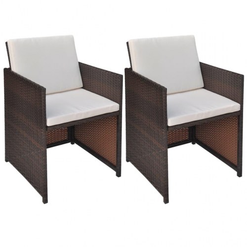 Havestole sæt á 2 med hynder - polyrattan, brun