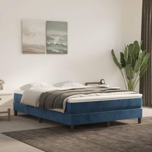 Boxspring sengeramme i fløjl - mørkeblå 140×200 cm