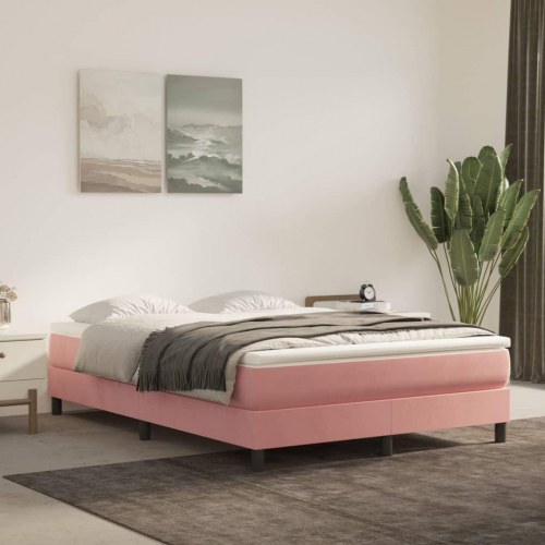 Boxspring sengeramme 140×200 cm i fløjl - lyserød