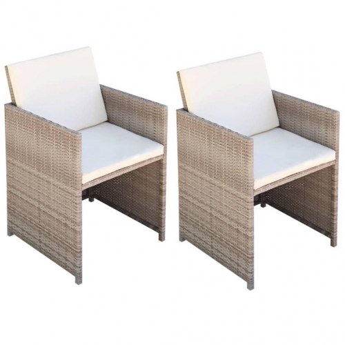 Havestole 2 stk. med hynder og puder - polyrattan, beige