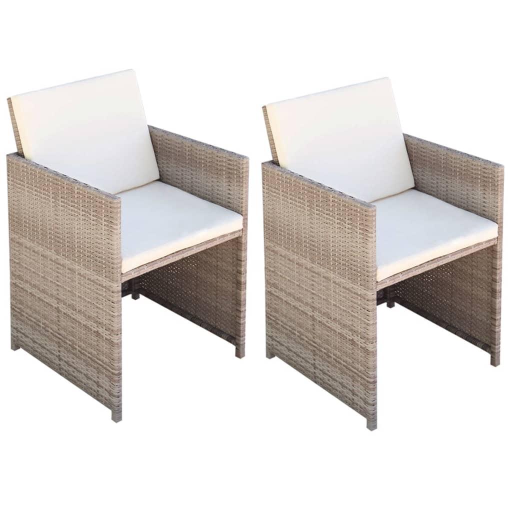 Havestole 2 stk. med hynder og puder polyrattan beige billede