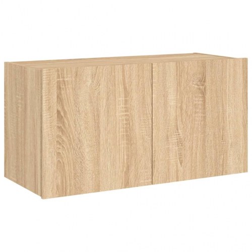 Væghængt tv-bord med LED-lys 80x35x41 cm sonoma-eg