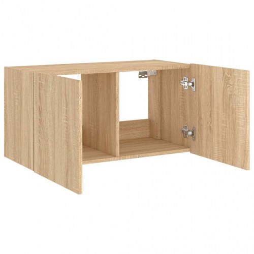 Væghængt tv-bord med LED-lys 80x35x41 cm sonoma-eg