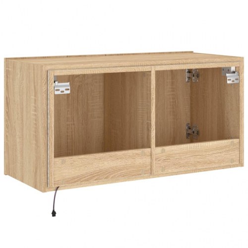 Væghængt tv-bord med LED-lys 80x35x41 cm sonoma-eg