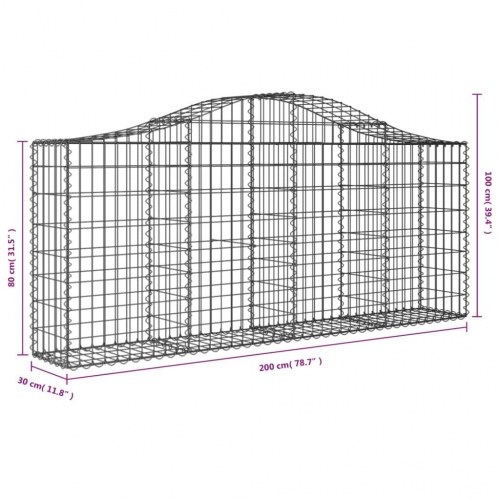 Buede gabionkurve - 8 stk. 200×30×80/100 cm i galvaniseret jern