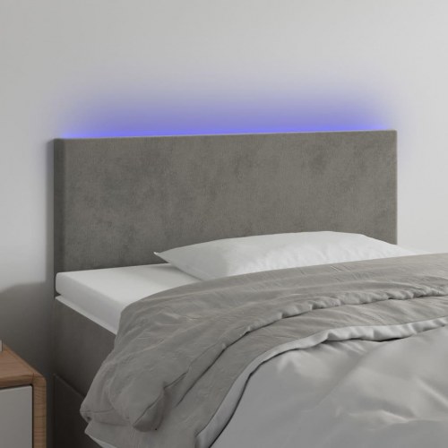 Sengegavl med LED-lys i velour - lysegrå, 80 x 5 x 78/88 cm
