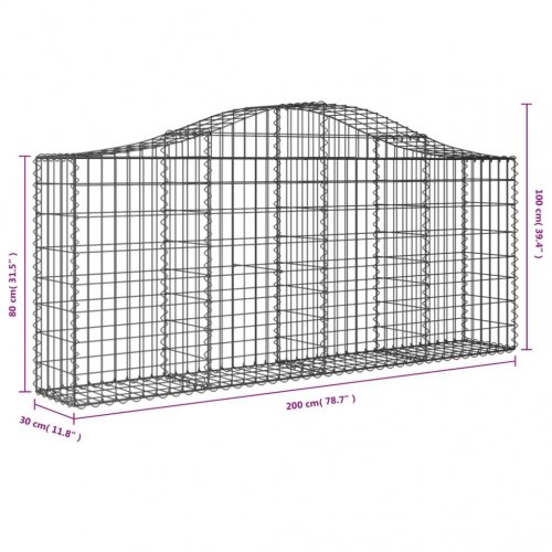 Buede gabionkurve - 6 stk. 200 × 30 × 80/100 cm i galvaniseret jern