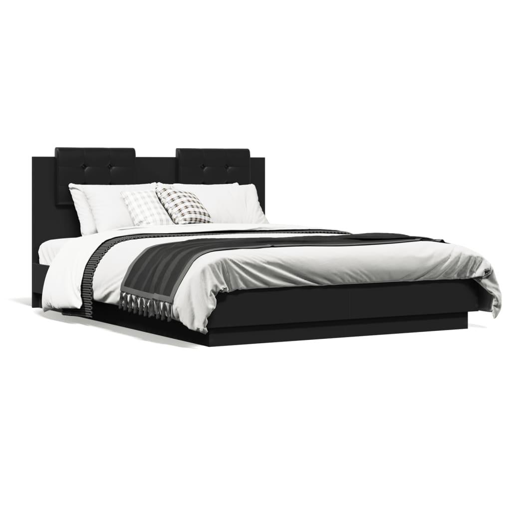Sengeramme med sengegavl 120x190 cm konstrueret træ sort