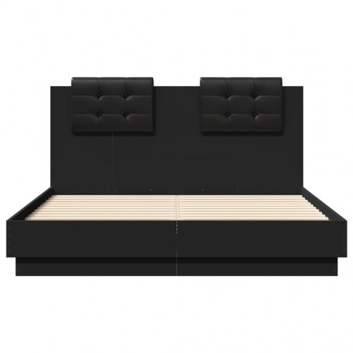Sengeramme med sengegavl 120x190 cm konstrueret træ sort