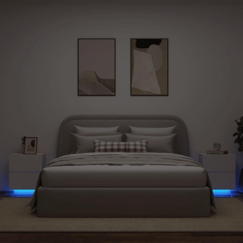 Sengeborde med LED-lys 2 stk. - hvid