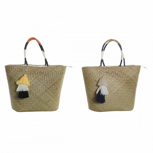 Strandtaske - Orange/Natur/Marineblå, fiber, 49 × 18 × 37 cm (2 stk.)