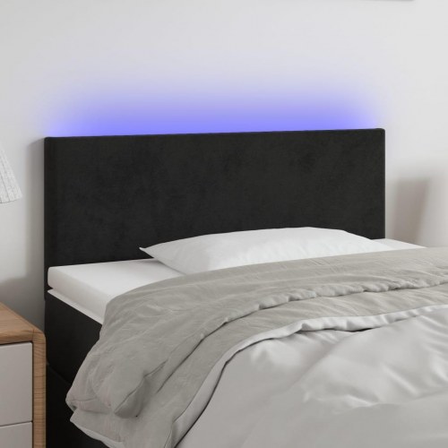 Sengegavl med LED-lys i fløjl - sort, 90 x 5 x 78/88 cm