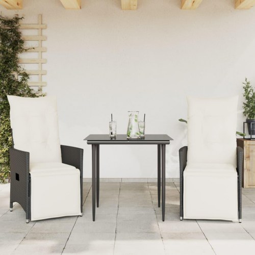 Havestole i polyrattan med hynder 2 stk. justerbart ryglæn - sort