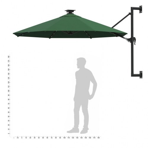 Væghængt parasol med LED-lys 300 cm - grøn