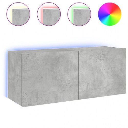 Væghængt tv-bord med LED-lys 100 x 35 x 41 cm - betongrå