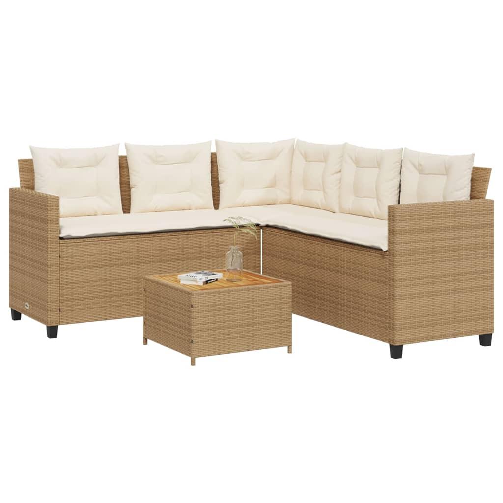 Havesofa Med Bord Og Hynder L-Formet Polyrattan Beige - Beige / træ