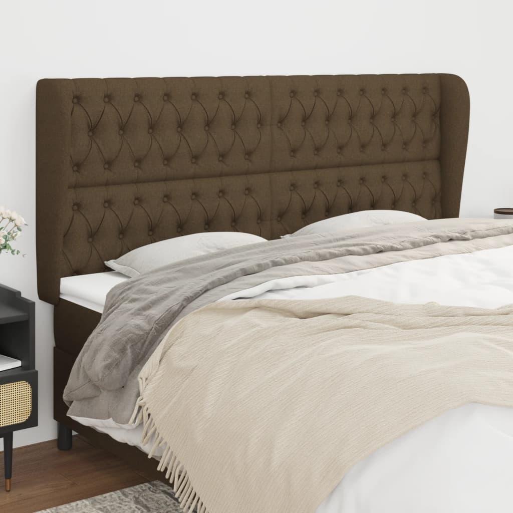 vidaXL sengegavl med kanter 203x23x118/128 cm stof mørkebrun
