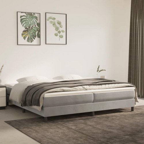 Boxspring sengeramme i fløjl - lysegrå 200×200 cm