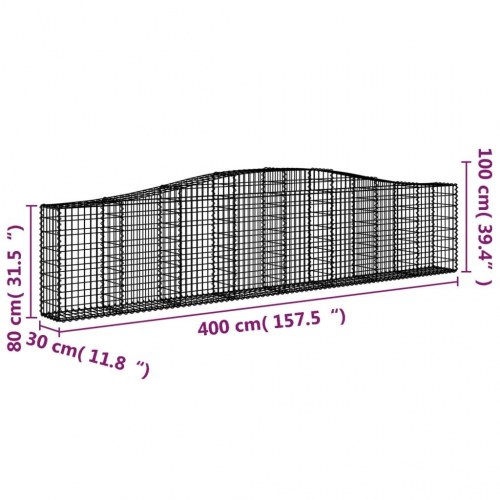 Buede gabionkurve - 8 stk. 400×30×80/100 cm i galvaniseret jern
