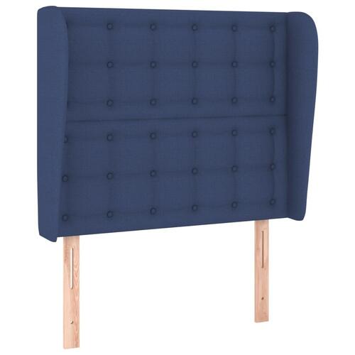 Sengegavl med kanter 83x23x118/128 cm stof blå