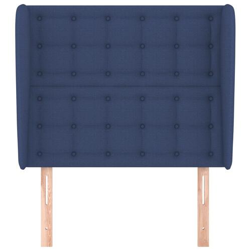 Sengegavl med kanter 83x23x118/128 cm stof blå