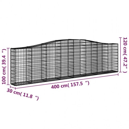 Buede gabionkurve 2 stk. - 400×30×100/120 cm i galvaniseret jern