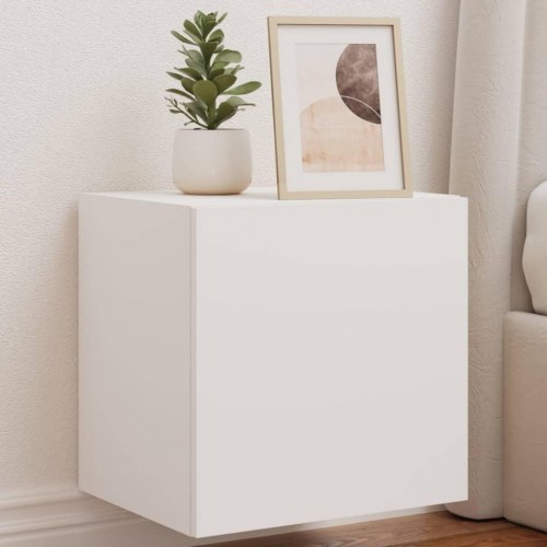 Væghængt tv-bord med LED-lys - hvid, 40,5 x 35 x 40 cm