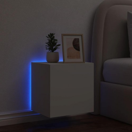 Væghængt tv-bord med LED-lys - hvid, 40,5 x 35 x 40 cm