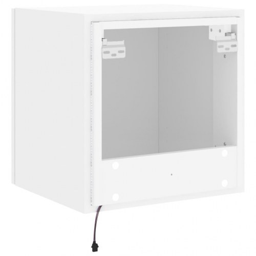 Væghængt tv-bord med LED-lys - hvid, 40,5 x 35 x 40 cm