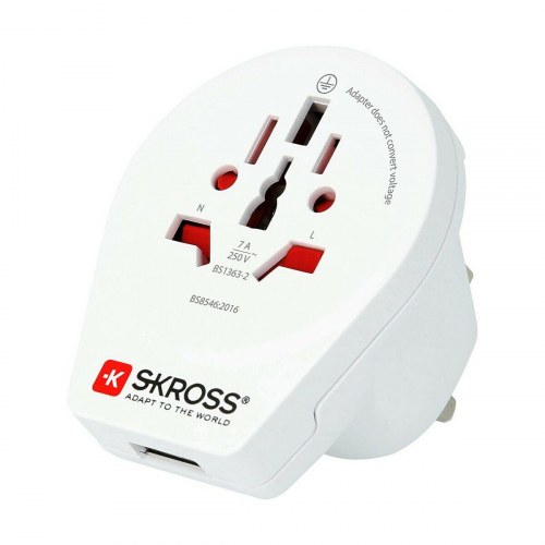 Skross rejseadapter til UK med 1 x USB - 100-250 V, 7 A