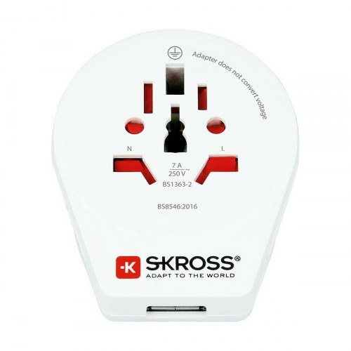 Skross rejseadapter til UK med 1 x USB - 100-250 V, 7 A