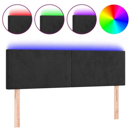 Sengegavl med LED-lys i fløjl 144 x 5 x 78/88 cm - sort
