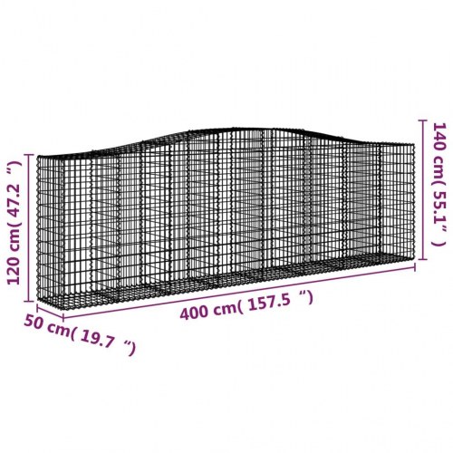 Buede gabionkurve 6 stk. - 400×50×120/140 cm i galvaniseret jern