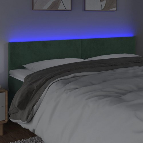 Sengegavl med LED-lys i fløjl 160 x 5 x 78/88 cm - mørkegrøn
