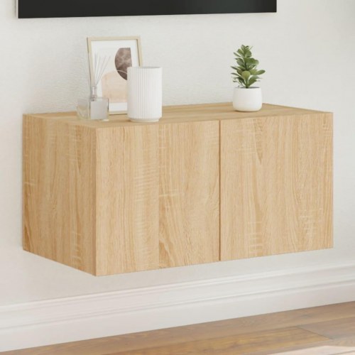 Væghængt tv-bord med LED-lys 60x35x31 cm sonoma-eg
