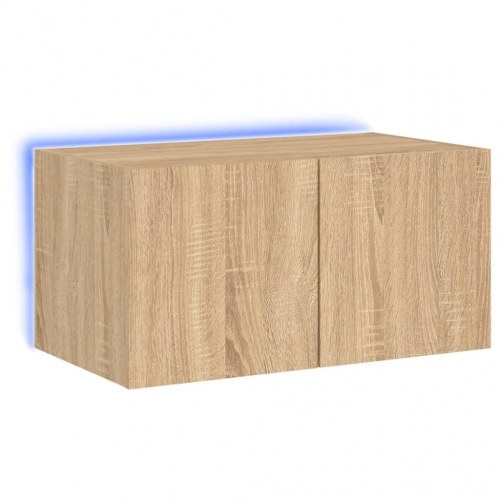 Væghængt tv-bord med LED-lys 60x35x31 cm sonoma-eg