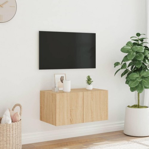 Væghængt tv-bord med LED-lys 60x35x31 cm sonoma-eg