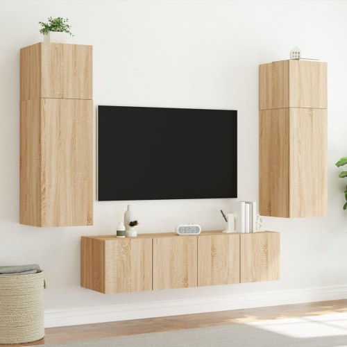 Væghængt tv-bord med LED-lys 60x35x31 cm sonoma-eg