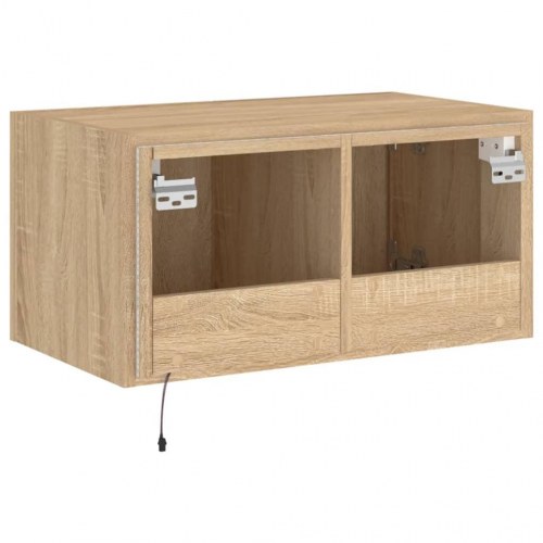 Væghængt tv-bord med LED-lys 60x35x31 cm sonoma-eg