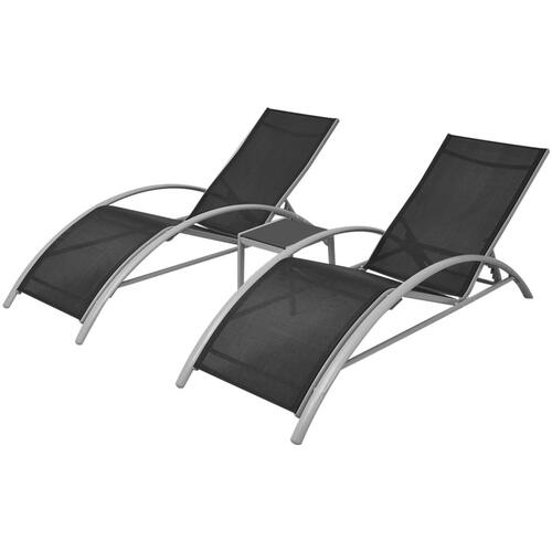 Liggestole med bord aluminium sort