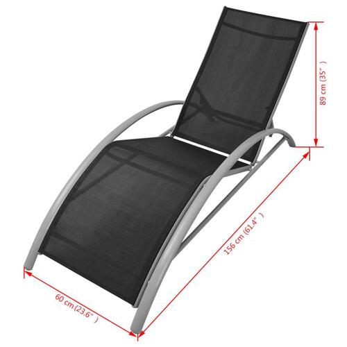 Liggestole med bord aluminium sort