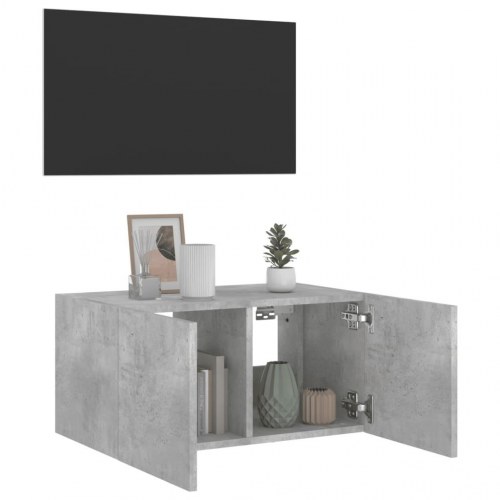 Væghængt tv-bord med LED-lys 60×35×31 cm - betongrå