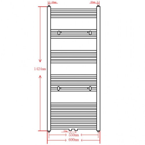 Håndklæderadiator 600x1424 mm centralvarme lige grå