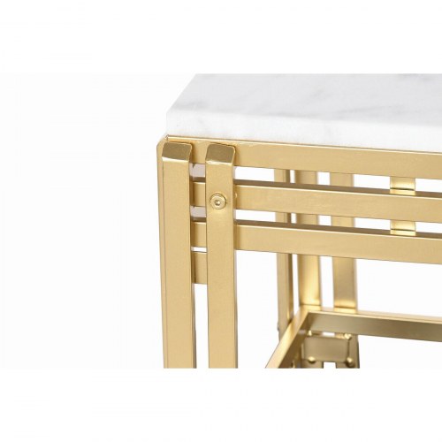 Sofabord - metal, aluminium og marmor, 80 × 40 × 40 cm (hvid/guld)