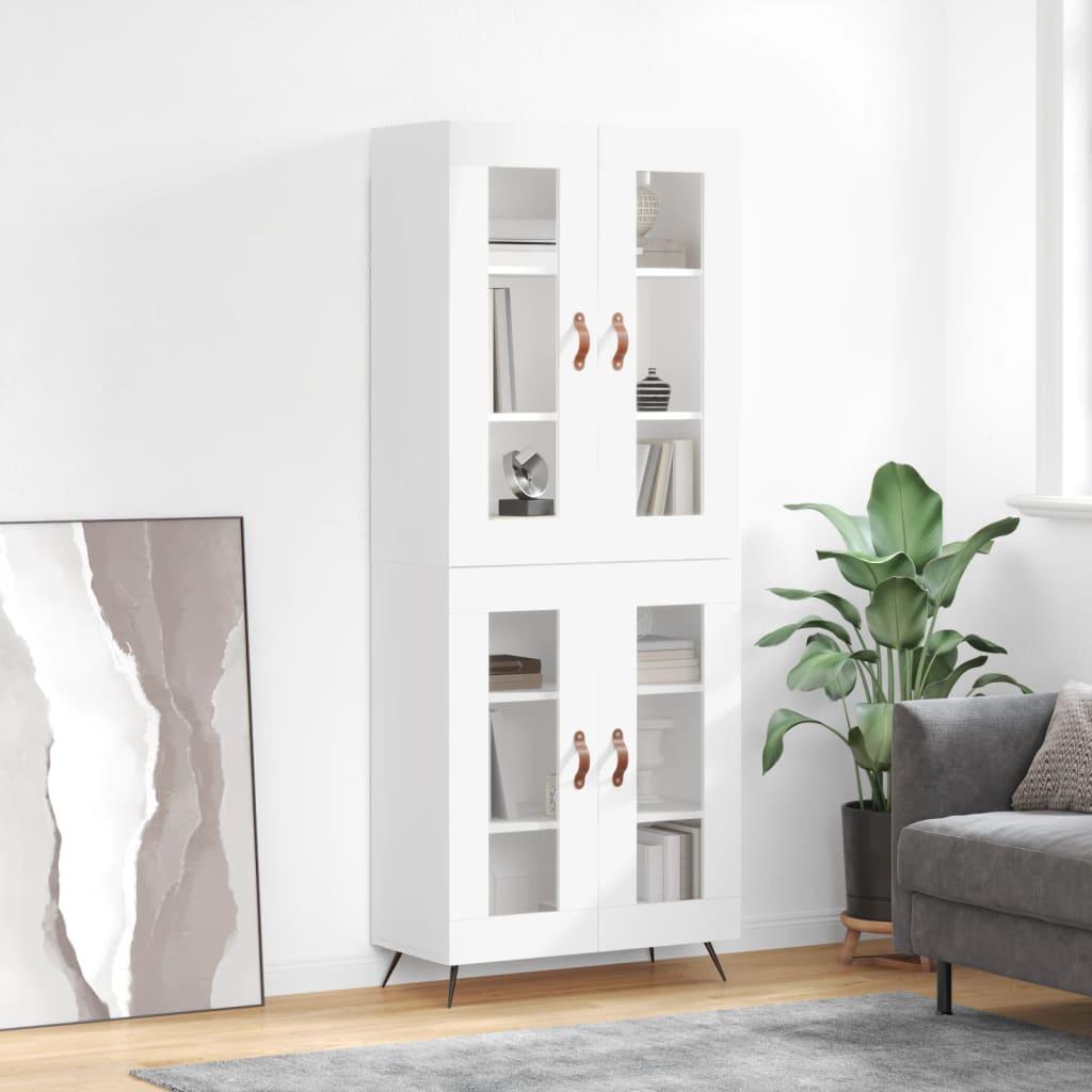 Højskab i hvidt konstrueret træ med glaslåger - 69,5×34×180 cm