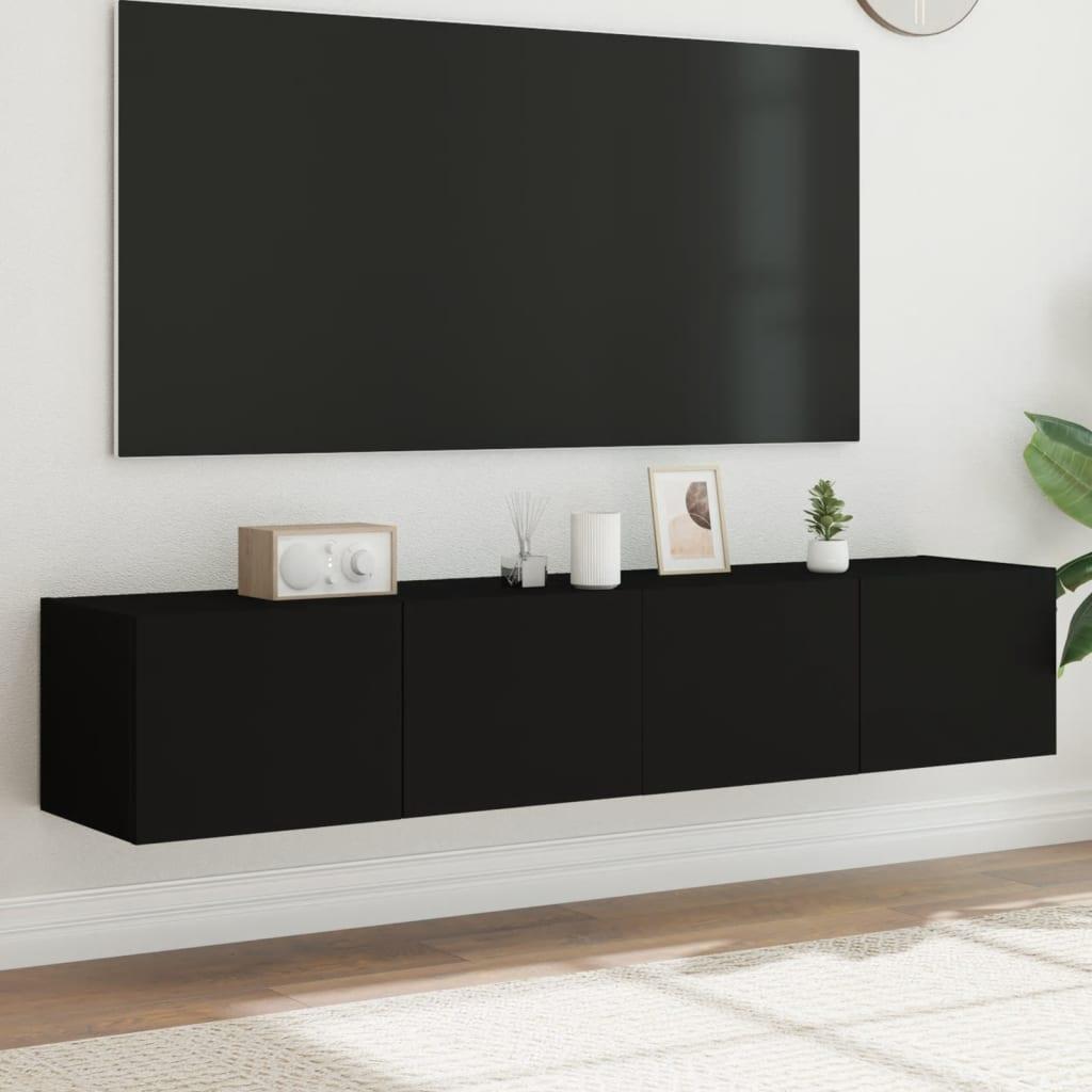 Væghængte tv-borde 2 stk. med LED-lys 80x35x31 cm sort