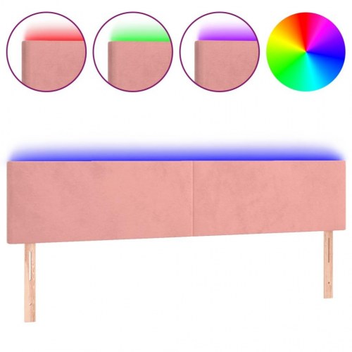 Sengegavl med LED-lys 180 x 5 x 78/88 cm fløjl - lyserød